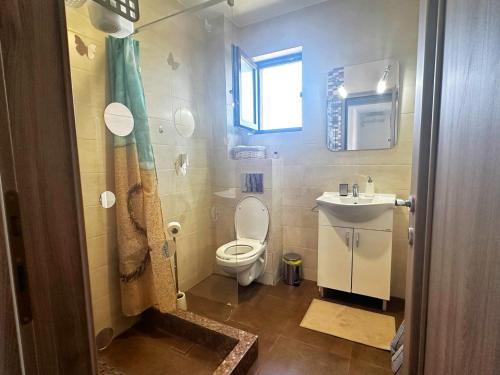 a small bathroom with a toilet and a sink at La Playa Residence in Năvodari