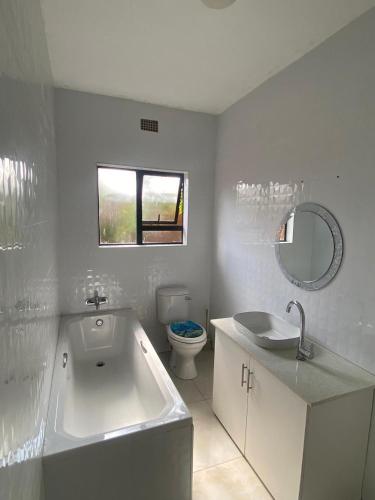 a white bathroom with a sink and a toilet at PreshyPride Guest House in Victoria Falls