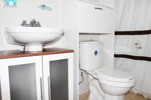 a bathroom with a sink and a toilet at Residencial Victoria Said in Linares