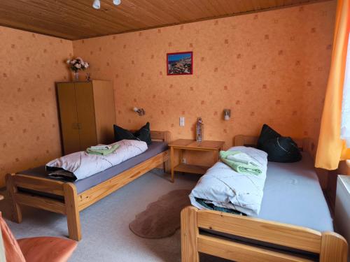 a room with two beds in a room at Gästehaus Müller in Hohenleipisch