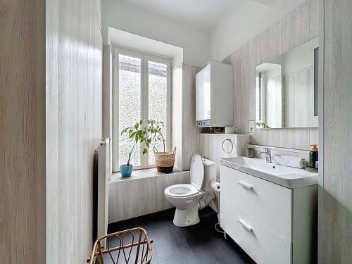 a bathroom with a toilet and a sink and a window at Appartement centre historique 4 pers in Clermont-Ferrand