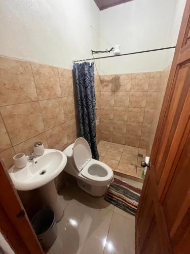 een badkamer met toilet en wastafel bij Apartamentos casco in Heredia
