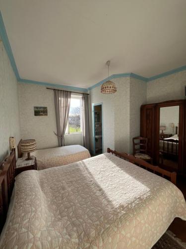a bedroom with two beds and a window at Ancien hotel Bourgeois in Andelot-en-Montagne