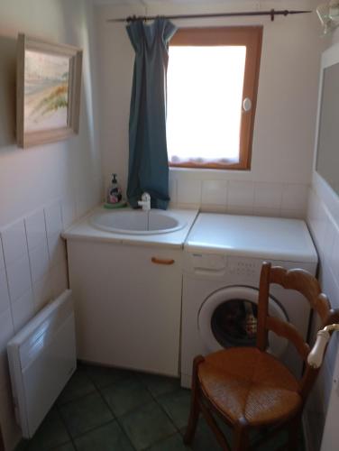a bathroom with a washing machine and a sink at La Maisonnette - animaux acceptés, parking privé, jardin plein sud in Wissant