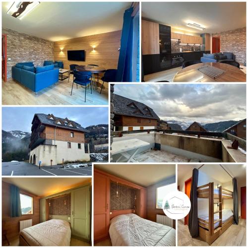 a collage of photos of a house and a room at Alpine Mood - Vue - Balcon - Parking in Uvernet