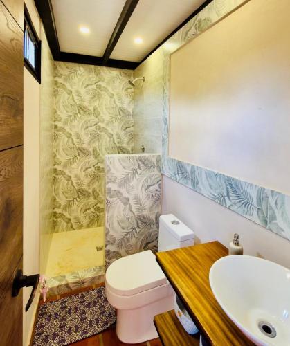 a bathroom with a toilet and a sink at Casa Papaya in Los Chacareños