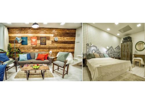 En eller flere senge i et værelse på Apartment near the Great Synagogue with FREE GARAGE