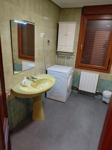 a bathroom with a sink and a washing machine at Apartamento Gernika in Guernica y Luno
