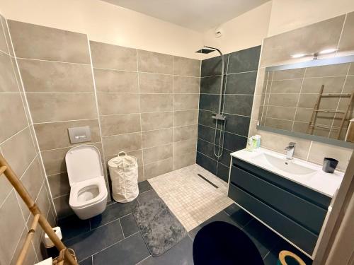 a bathroom with a toilet and a sink at Les Douces Nuits Saint Pierre in Saint-Pierre
