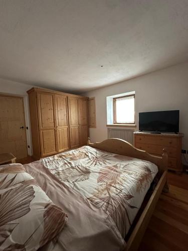 a bedroom with a large bed and a television at Il nido delle cime in Capriana