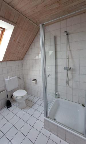 a bathroom with a shower and a toilet at LHMW19A14-FeWo-Seglerfruend-IV in Lemkenhafen auf Fehmarn
