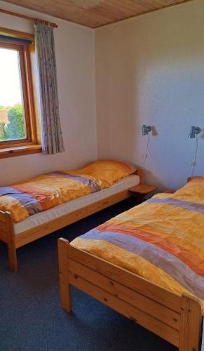 a bedroom with two beds and a window at LHMW19A03-FeWo-Seglerfruend-III in Westerbergen