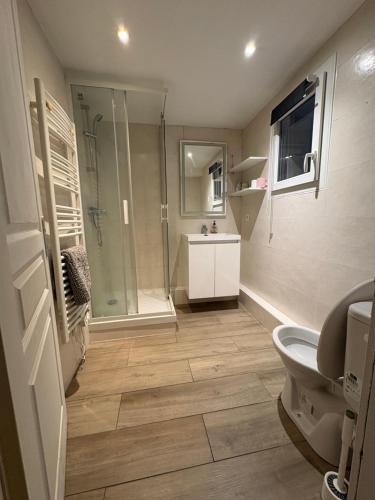 a bathroom with a shower and a toilet and a sink at À quelques pas de la gare - RER A in Sartrouville