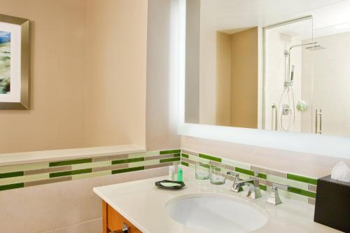 a bathroom with a sink and a mirror at The Westin Washington Dulles Airport in Herndon
