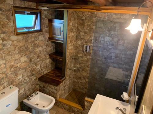 a bathroom with a shower and a toilet and a sink at Espacio Natural in Gualeguaychú