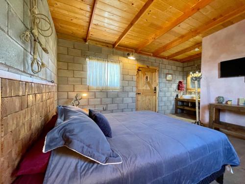 a bedroom with a blue bed in a room at Sn Tony Hotel & Spa in Valle de Guadalupe