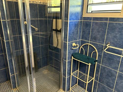 a shower with a chair in a bathroom at A La Maison De Nani in Saint-Paul