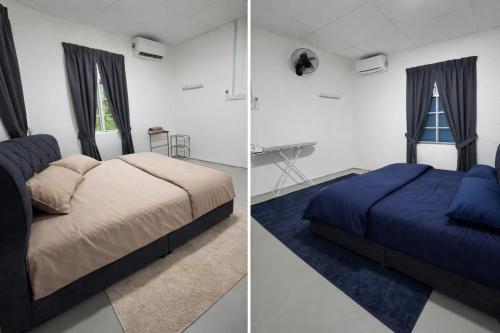 two pictures of a bedroom with a bed and a window at DNH Nilam Puri Homestay Unit B in Kota Bharu