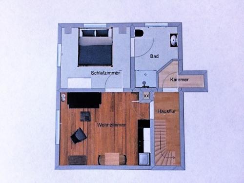 a drawing of a floor plan of a house at Ferienwohnungen im Lüftlmalereck, Mussldomahaus in Oberammergau