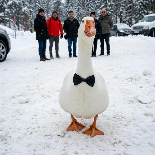 a duck wearing a bow tie in the snow at ESSENTIAL ROOM & PARKING in Centro Città con Parcheggio Privato e WIFI in Potenza