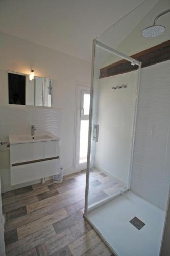 a bathroom with a shower and a sink at Gîte 87G7461 in Saint-Mathieu