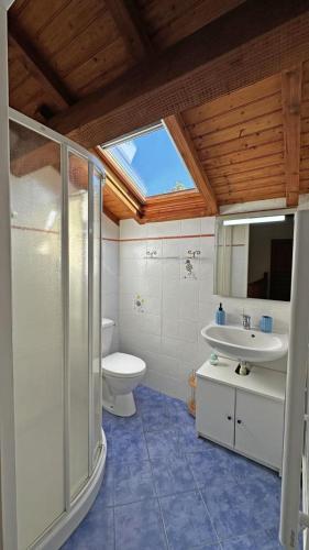 a bathroom with a toilet and a sink and a shower at Neuville in Saint-Mathieu