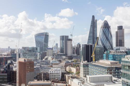 a view of a city skyline with tall buildings at Leman Locke in London