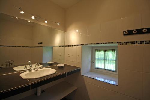 a bathroom with a sink and a mirror at La métairie in Isle