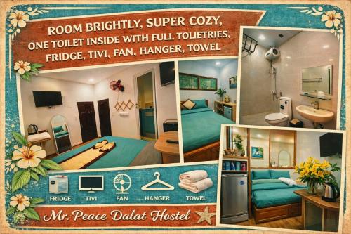 a collage of photos of a hotel room at Dalat Peace Backpackers Hostel in Da Lat