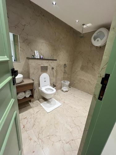 a bathroom with a toilet and a sink at Hotel Central Park Inn, in Dehradun
