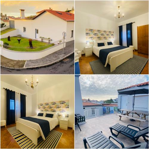 a collage of four pictures of a hotel room at Alojamento CANTO NA RELVA in Ponta Delgada