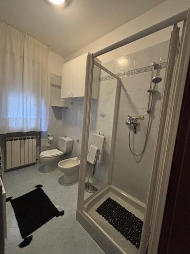a bathroom with a shower and a toilet at Casa Debby in Serravalle Scrivia