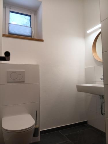 a bathroom with a toilet and a sink at Top 103 Lärchenhof in Mauterndorf