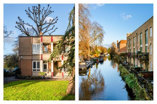 two pictures of a canal in a city at Lakeview in London