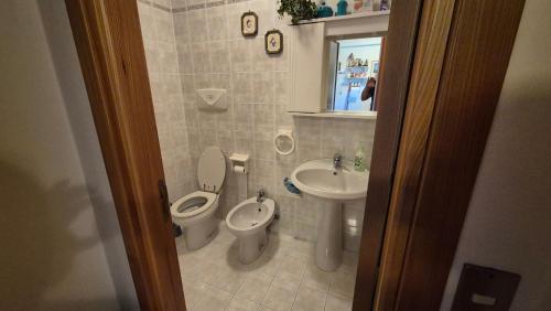 a bathroom with a toilet and a sink at Le Ginestre in Faidello