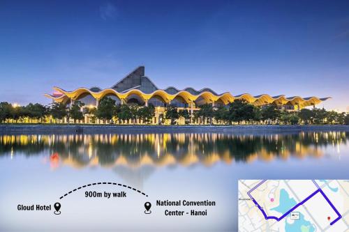 a rendering of the national convention center in the water at Gloud Hotel in Hanoi