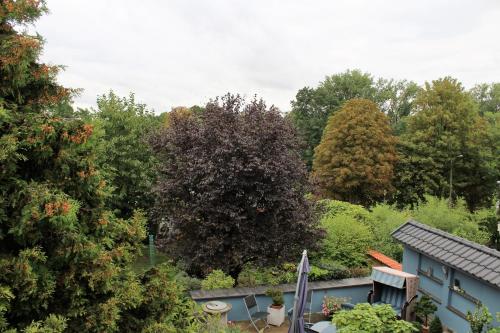 a view of a garden from the roof of a house at Ferienwohnung am Park in Erfurt