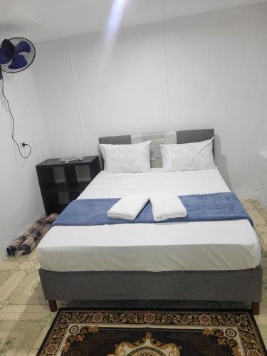 a bedroom with a large bed with two white pillows at Coastal Paradise in Sigatoka