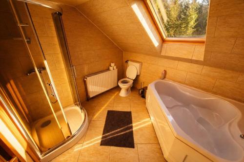a bathroom with a tub and a toilet and a window at Orion in Borzont