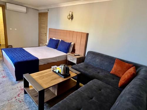 a hotel room with a bed and a couch at kocatepe hotel in Ankara