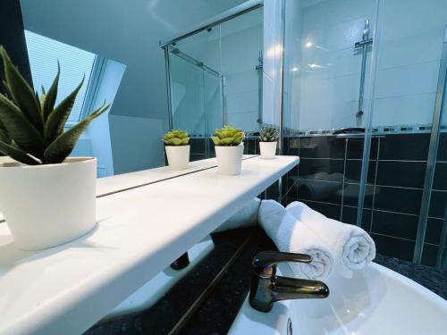 a bathroom with a sink and a mirror at Maison Panorama avec terrasse exposition sud in Mers-les-Bains