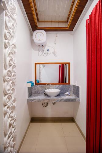 a bathroom with a sink and a mirror at Eric Dolphin Villa in Lovina