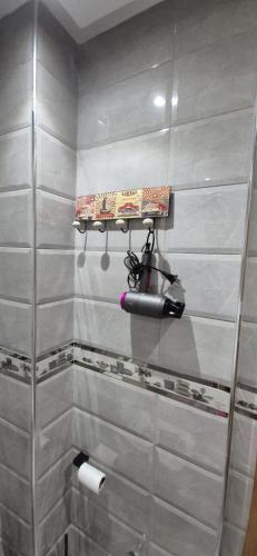 a bathroom with a shower with a roll of toilet paper at Casa españa LUXURY in Tangier