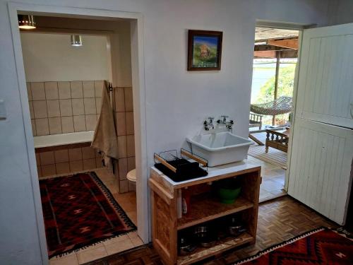 a bathroom with a sink and a bath tub at Pennywhistle in Eersterivier