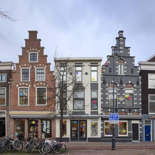 a group of buildings with bikes parked in front of them at The Painters Loft sleeping among the art in Haarlem