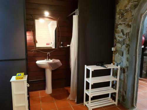 a bathroom with a sink and a mirror at Villa THEOROM in Chambort
