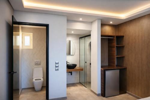 a bathroom with a toilet and a sink at Villa Park Luxury Rooms in Paralio Astros