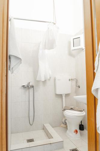 ein Badezimmer mit Dusche und Toilette in der Unterkunft Possidi Kouslaka in Posidi