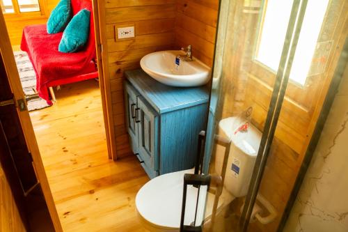a bathroom with a sink and a toilet at Cabañas Tierra Noble in Nobsa