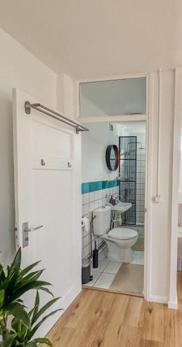 a bathroom with a toilet and a sink at De Strandgaper Egmond in Egmond aan den Hoef